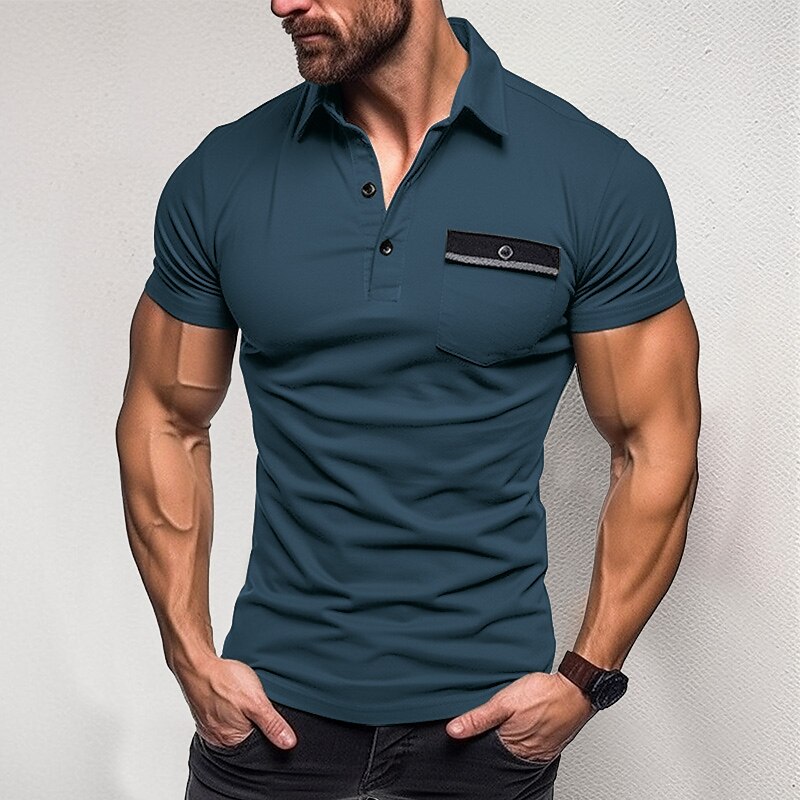 Men's Golf Casual Holiday Fashion Comfortable Soft Light Pocket Plain Short Sleeve Polo Shirt
