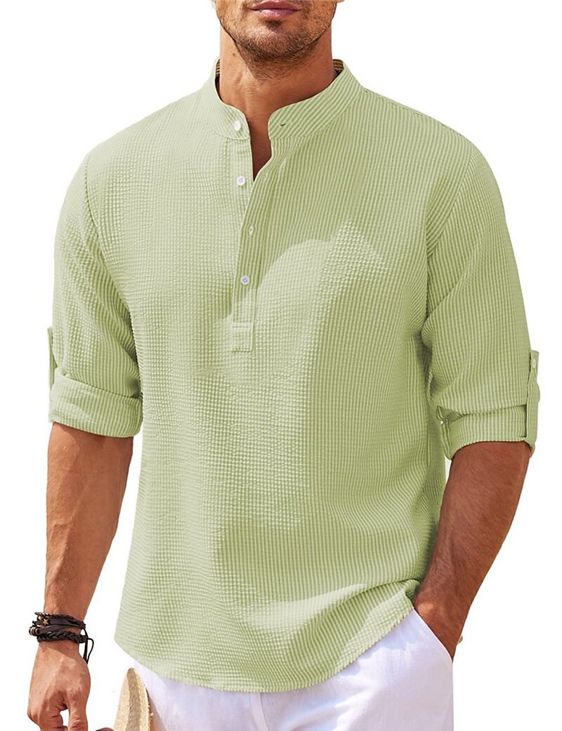 Men's Shirt Casual Shirt Summer Shirt Beach Shirt Henley Shirt Black White Blue Green khaki Long Sleeve Plain Henley Daily Vacation Clothing Apparel Fashion Casual Comfortable