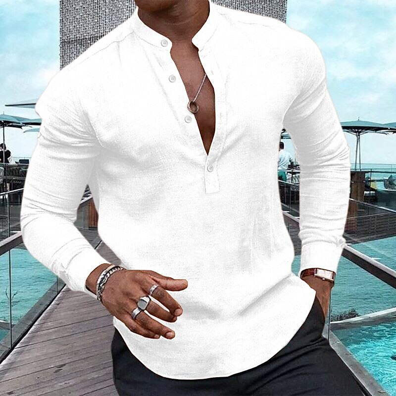 Men's Shirt Casual Summer Beach Shirt Long Sleeve Plain Henley Spring Casual Daily  Top