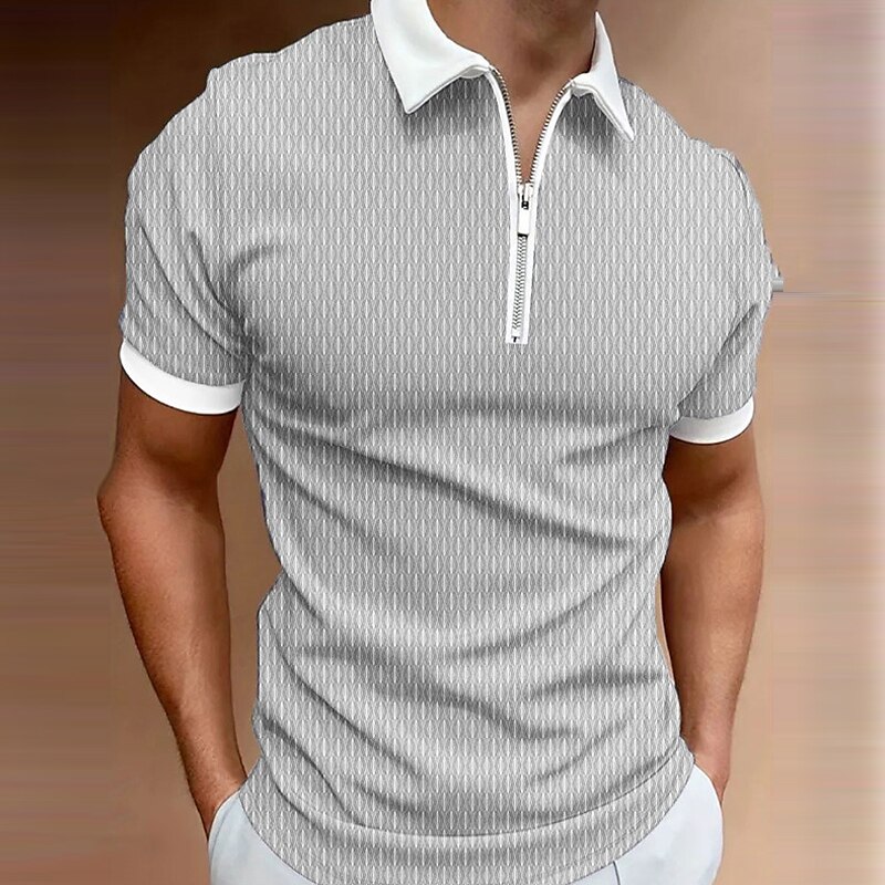 Men's Zip Lapel Polo Graphic Prints Geometry Turndown Outdoor Street Short Sleeves Zipper Fashion Casual  Golf Shirt