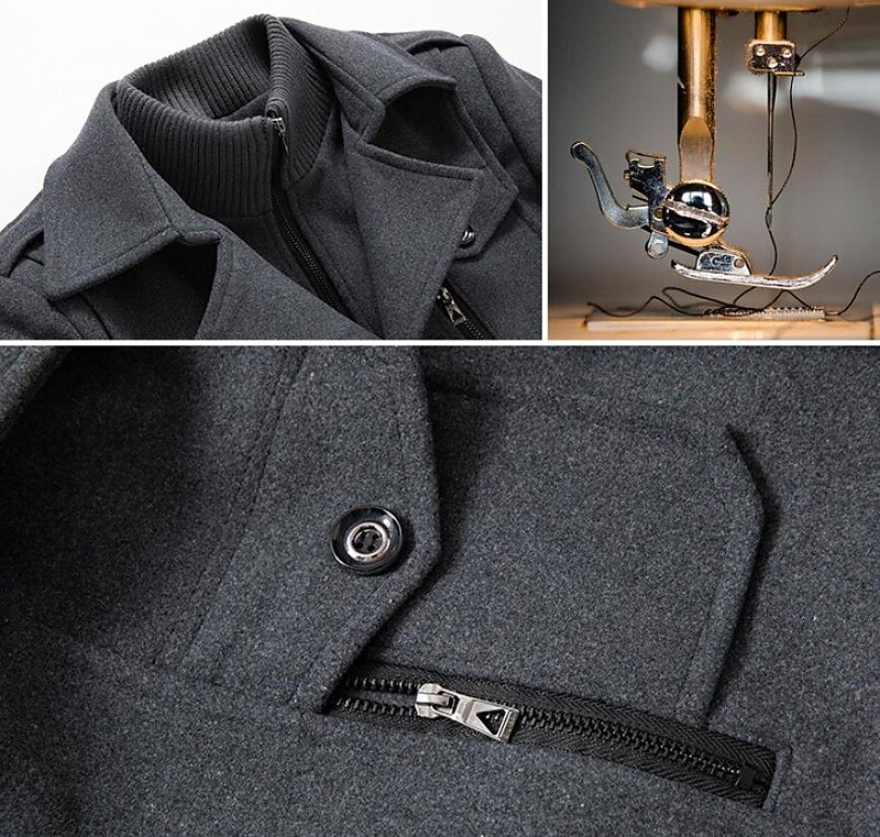 Men's Winter Coat Wool Coat Overcoat Business Casual Winter Wool Windproof Warm Outerwear Clothing Apparel Active Chic & Modern Solid Colored Rolled collar