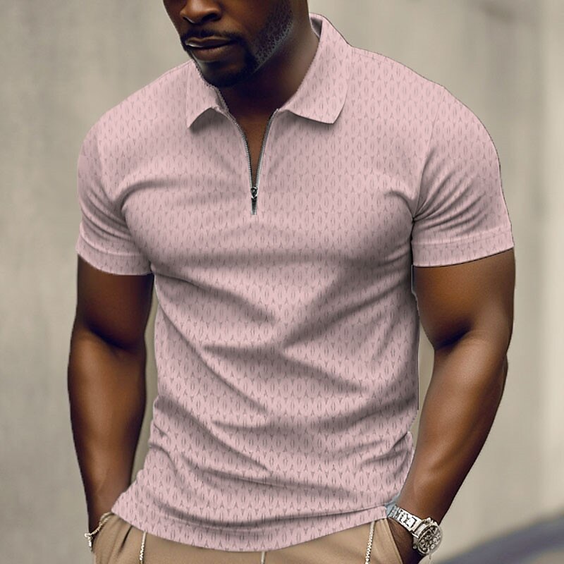 Men's Zip Polo Lapel Golf Shirt Graphic Geometry Turndown Outdoor Street Short Sleeves Zipper Print Casual Polo Shirt