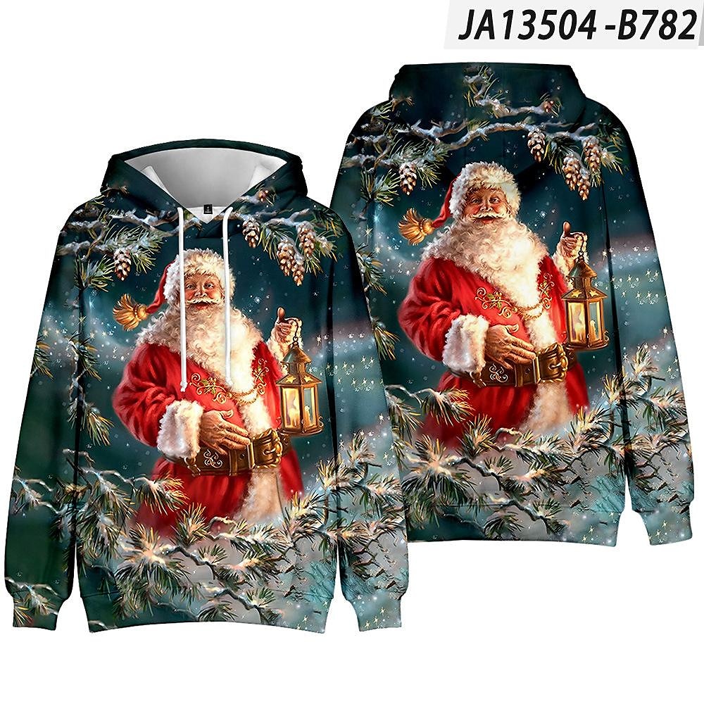 Men and Women's Christmas Print Long Sleeve Hooded Sweatshirt