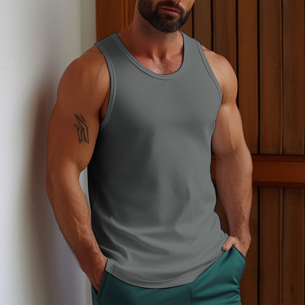 Men's Tank Top  Undershirt Sleeveless Shirt Plain Crew Neck Outdoor Going out Sleeveless Fashion Muscle Vest Top