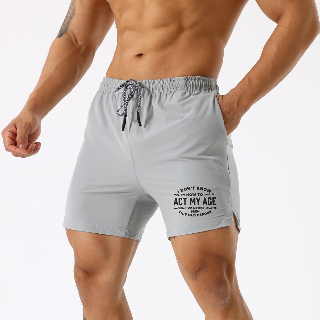 Men's Fitness Outdoor Runing Sport Casual Pocket Drawstring Lightweight Quick Dry Pattern Print Shorts