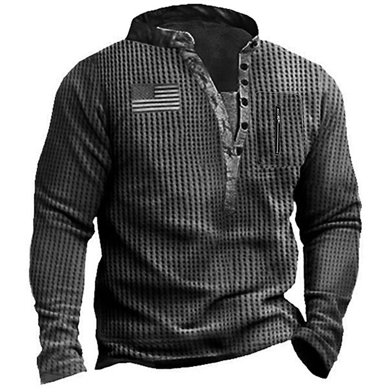 Men's Casual Stand Collar American Flag Houndstooth Sweatshirt