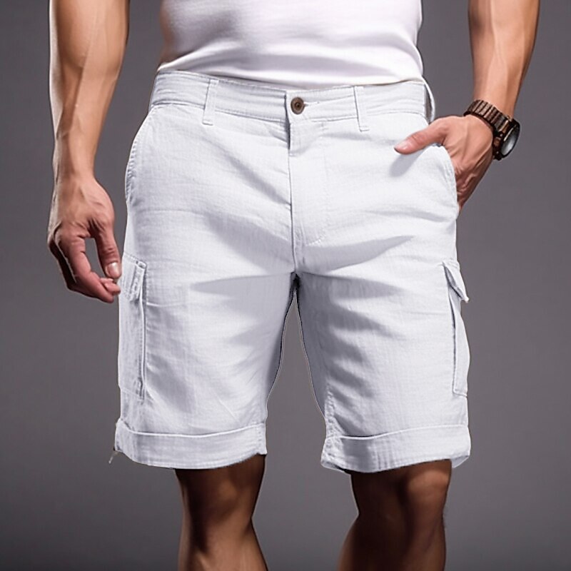 Men's Cargo Summer Shorts Pocket Plain Comfort Breathable Outdoor Daily Going out Linen / Cotton Blend Fashion Casual Shorts