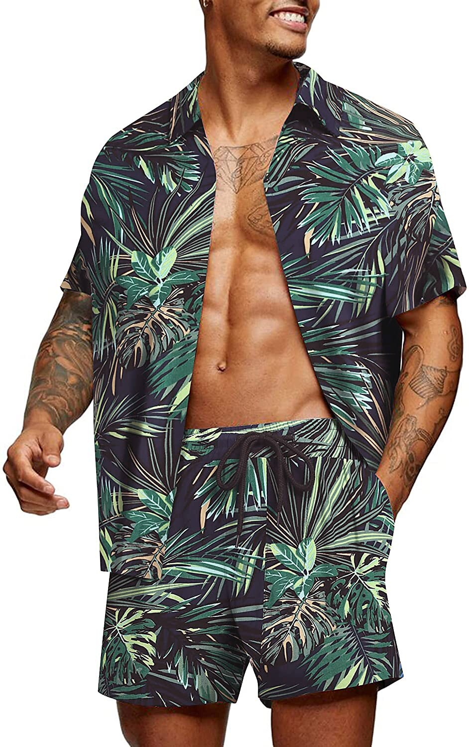 Men's Two Pieces Set Hawaiian Shirt Aloha Shirt Floral Turndown 3D Pri