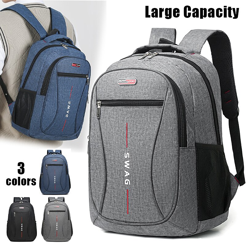 Men's Backpack School Bag Bookbag Commuter Backpack School Daily Solid Color Oxford Cloth Large Capacity Breathable Lightweight Zipper Black Blue Grey