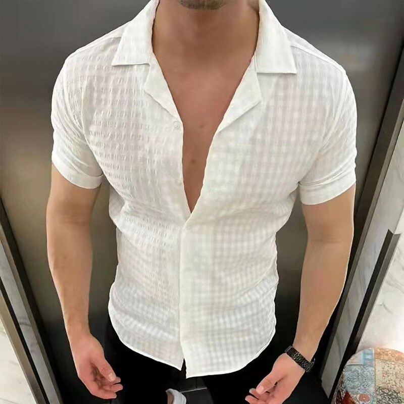 Men's Button Up Summer Shirt Plain Turndown Outdoor Street Short Sleev