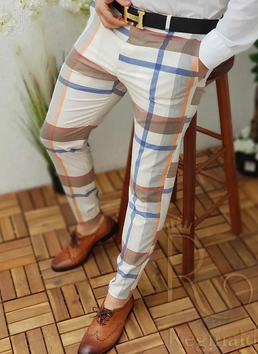 Men's Chinos Trousers Pants Print Lattice Full Length Casual Daily Casual Trousers Pants