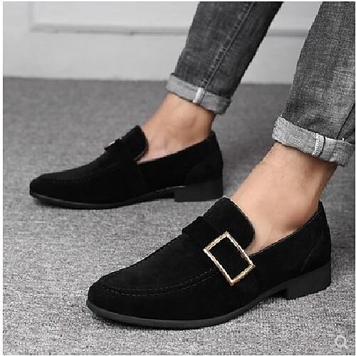 men's belt buckle beanie shoes suede tide shoes leather shoes british pointed youth breathable korean version of the tide hair stylist men's shoes