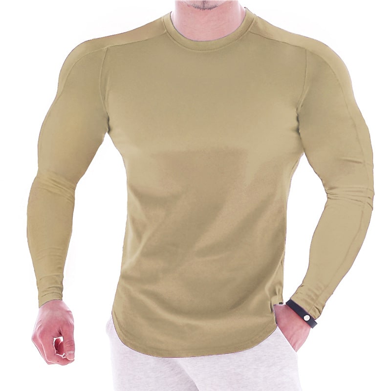 Men's Casual Solid Color Round Neck Sport Long Sleeve Muscle Shirt