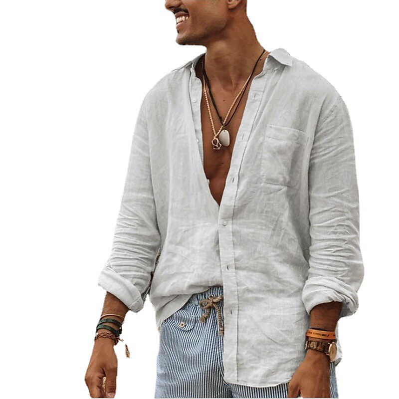 Men's Solid Color Collar Button Down Street Outdoor Long Sleeve Tops 