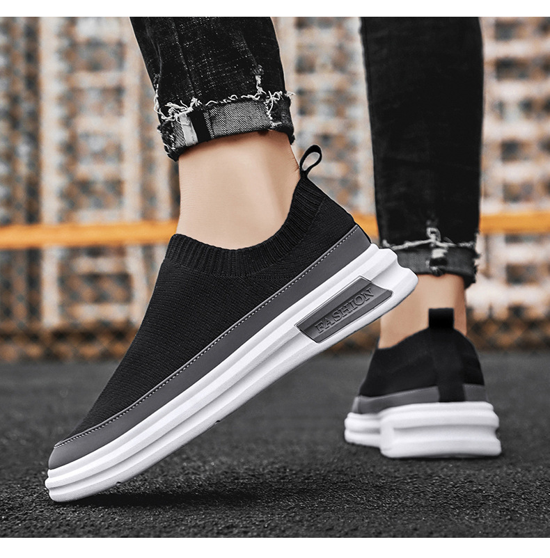 men's shoes 2022 new flying woven breathable mesh panel shoes men's low-top slip-on casual slip-on shoes sports shoes