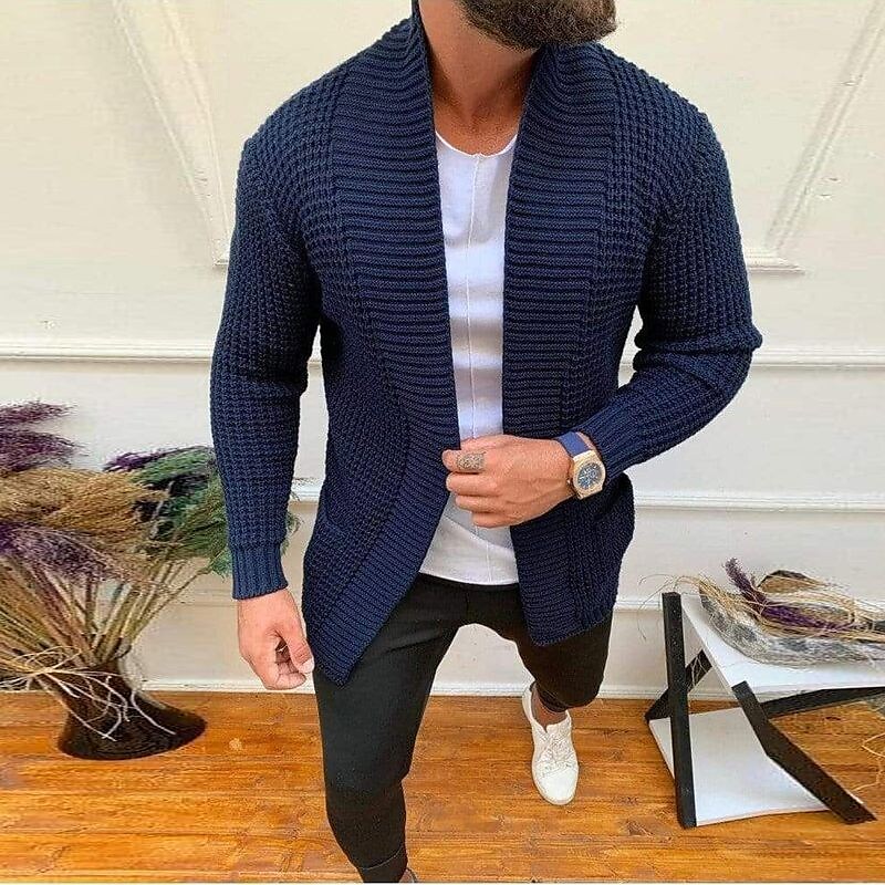 Men's Knitted Solid Color V Neck Outdoor Long Sleeve Cardigan Sweater