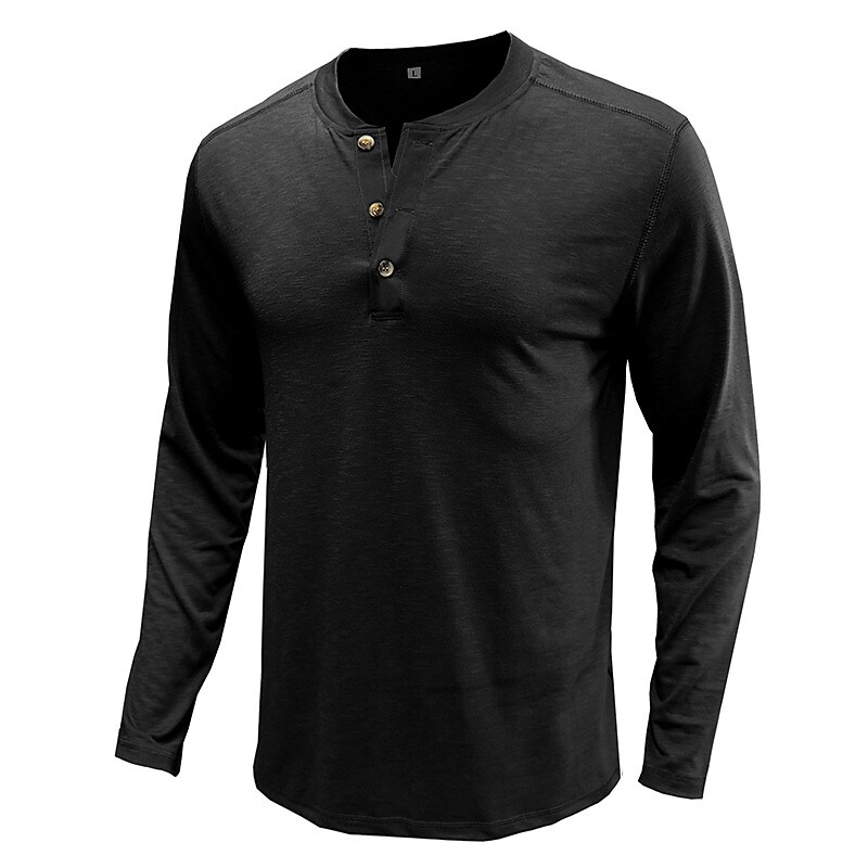 Men's Solid Color Round Neck Button Down Outdoor Long Sleeve Shirt