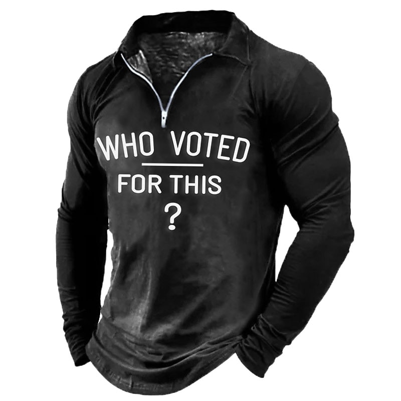 Men's Casual Solid Letter Print Lapel Long Sleeve Zipper Sweatshirt