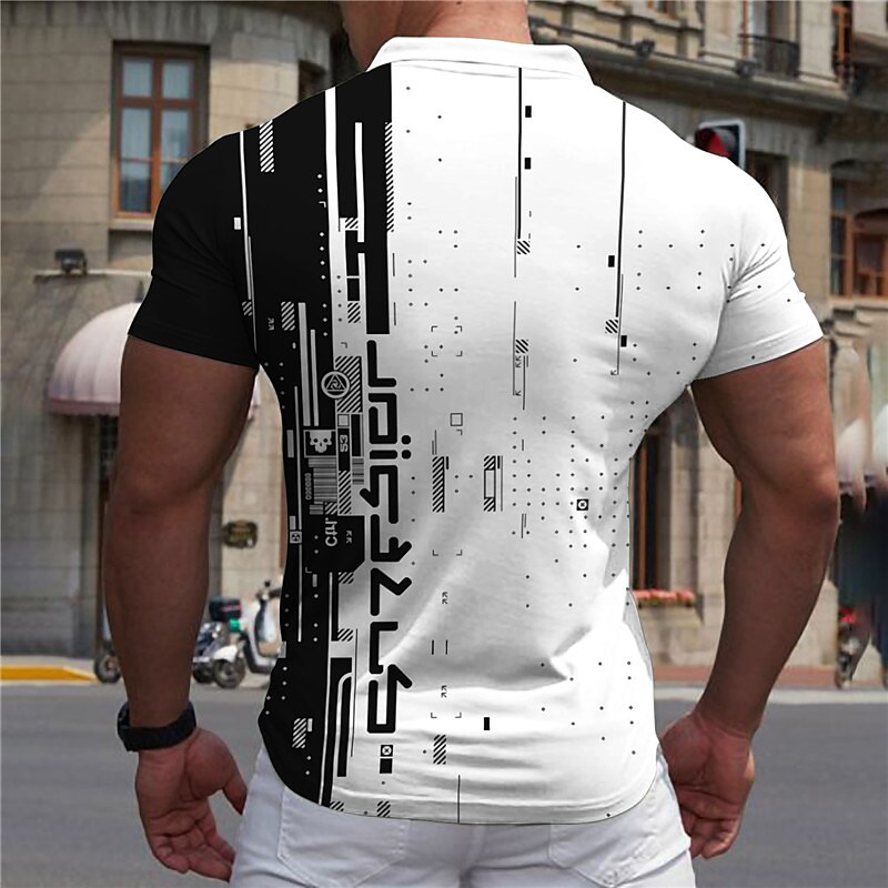 Men's Golf Shirt 3D Print Geometry Turndown Street Casual Zipper Print Short Sleeves Tops Designer Casual Fashion Breathable Black Blue Pink / Summer / Spring / Summer