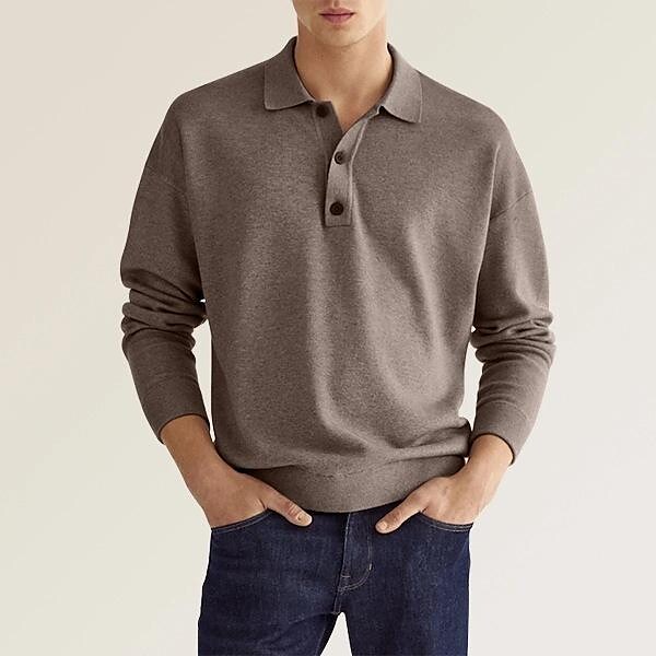 Men's Casual Simple Solid Color Polo Collar Long Sleeve Shirt