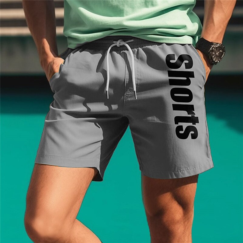 Men's Sweat Beach Terry Shorts Drawstring Elastic Waist Print Graphic Letter Breathable Soft Short Daily Casual Shorts 