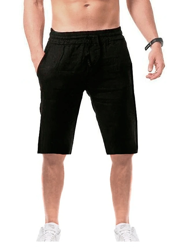 Men's Lightweight Casual Shorts Bermuda shorts Sporty Elastic Waistband Drawstring Knee Length Pants Daily Going out Micro-elastic Plain Solid Colored Breathable Sports Mid Waist Slim White Black