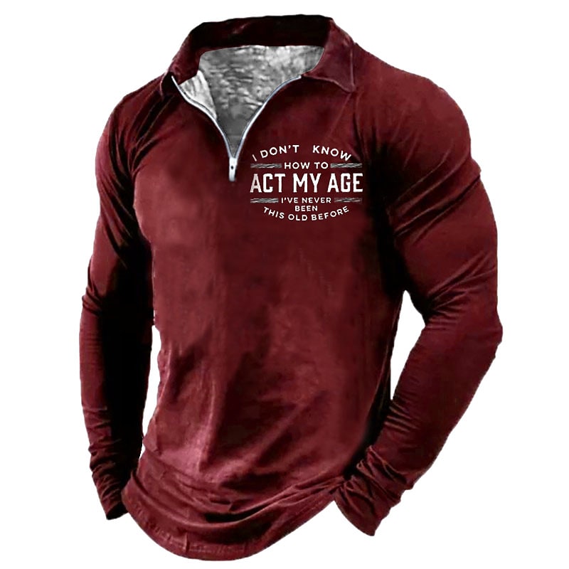 Men's Casual Turndown Letter Print Long Sleeve Zipper Cool Shirt