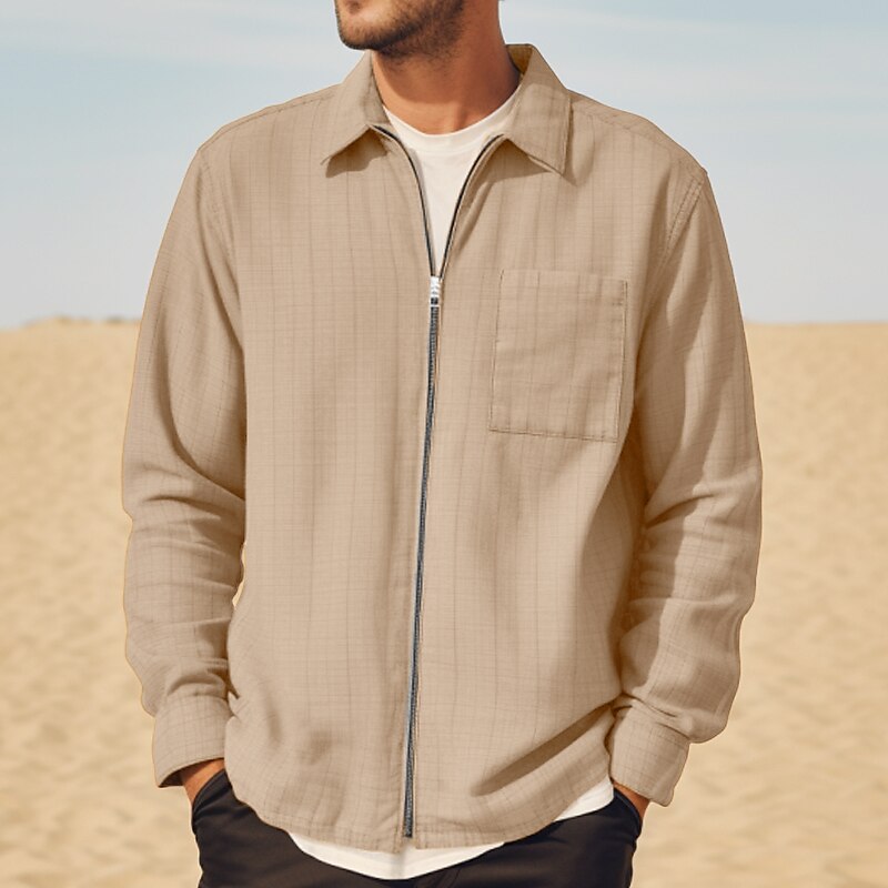 Men's Shirt Casual Shirt Long Sleeve Plaid / Check Lapel Daily Vacation Zipper Casual Comfortable Top