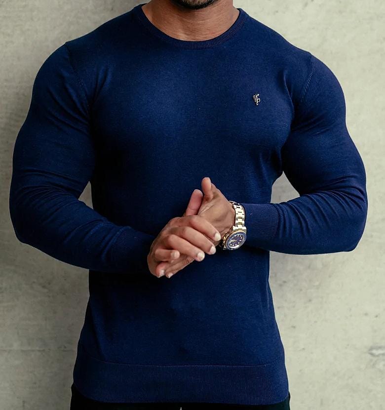 Men's Casual Knitted Long-sleeve Round Neck Slim Solid Color Shirt
