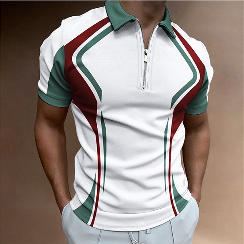 Men's Golf Shirt Color Block Turndown Street Casual Daily Zipper Short Sleeve Tops Casual Fashion Breathable Comfortable Summer Fall Quick Dry Green White Black