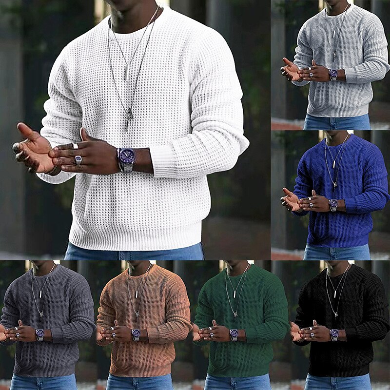 Men's Sweater Pullover Sweater Jumper Ribbed Knit Cropped Knitted Solid Color Crew Neck Basic Stylish Outdoor Daily Top