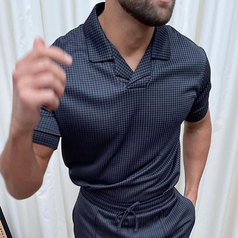 Men's Golf Shirt Outdoor Casual Cuban Collar Lapel Short Sleeves Stylish Plain Plaid / Check Basic Polo Shirt