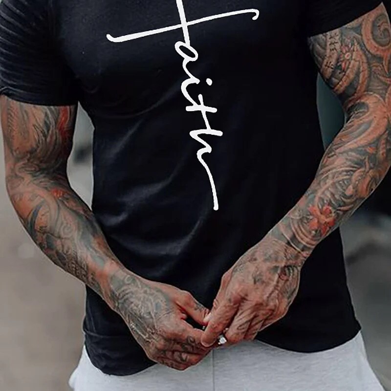 Men's T shirt Graphic Cool Shirt Letter Graphic Prints Crew Neck Hot Stamping Street Vacation Short Sleeves Ruched Print Top