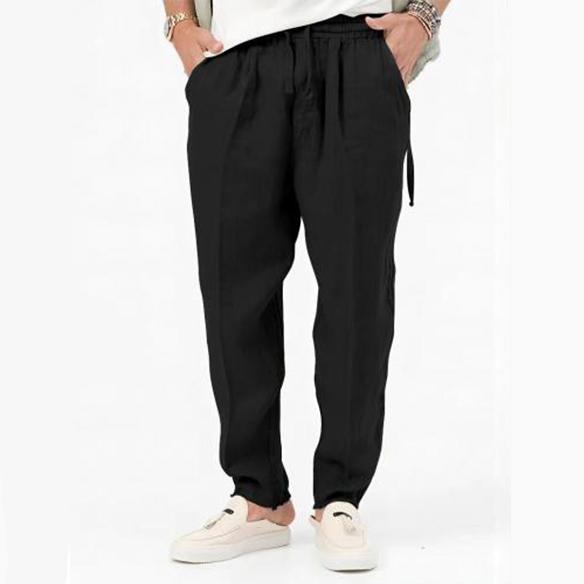 Men's Linen Pants Drawstring Elastic Waist Pleats Plain Comfort Breathable Casual Linen / Cotton Blend Classic Pants 