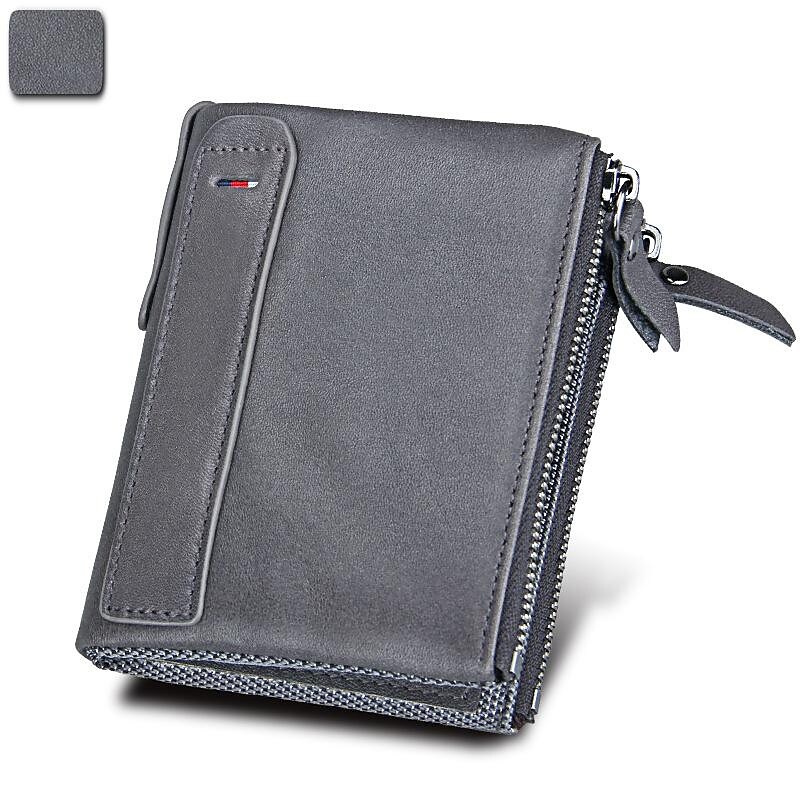 crazy horse cowhide men's wallet rfid anti-theft brush cowhide short men's bill clip wallet double zipper coin purse