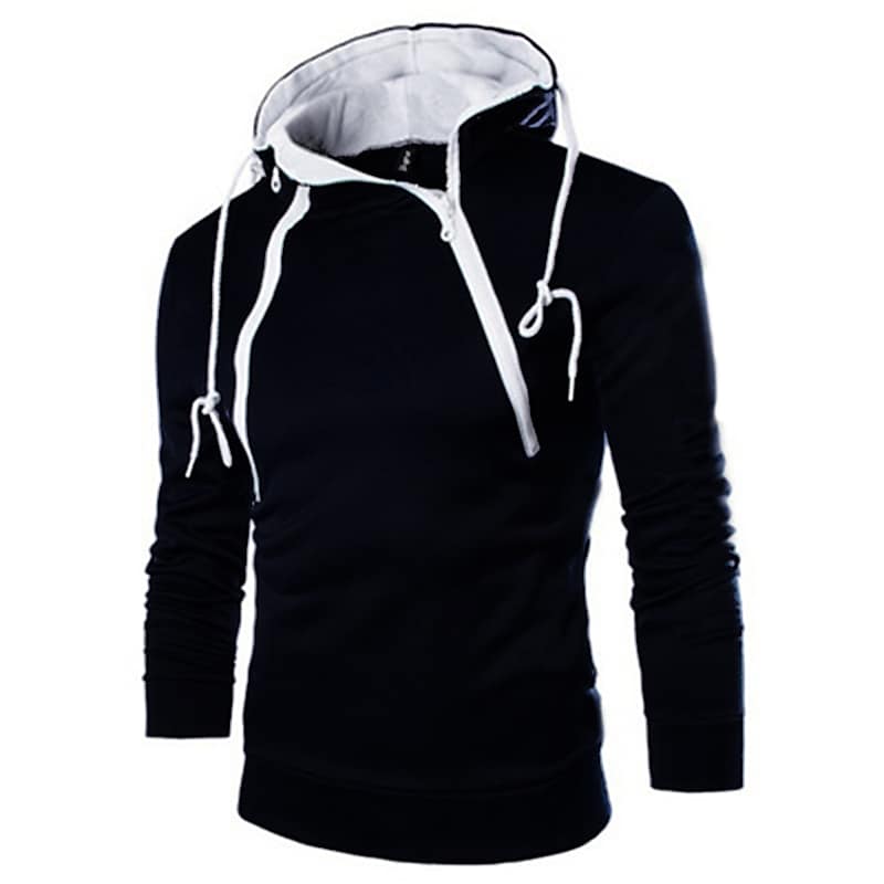 Men's Casual Hooded Solid Color Sports Long Sleeve Zipper Sweatshirt