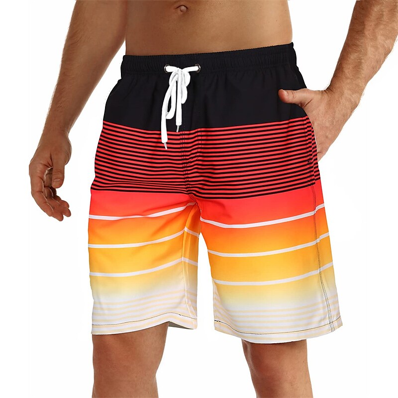 Men's Swim Trunks Summer Shorts Bermuda Drawstring with Mesh lining Elastic Waist Graphic Stripe Breathable Soft Casual Short 