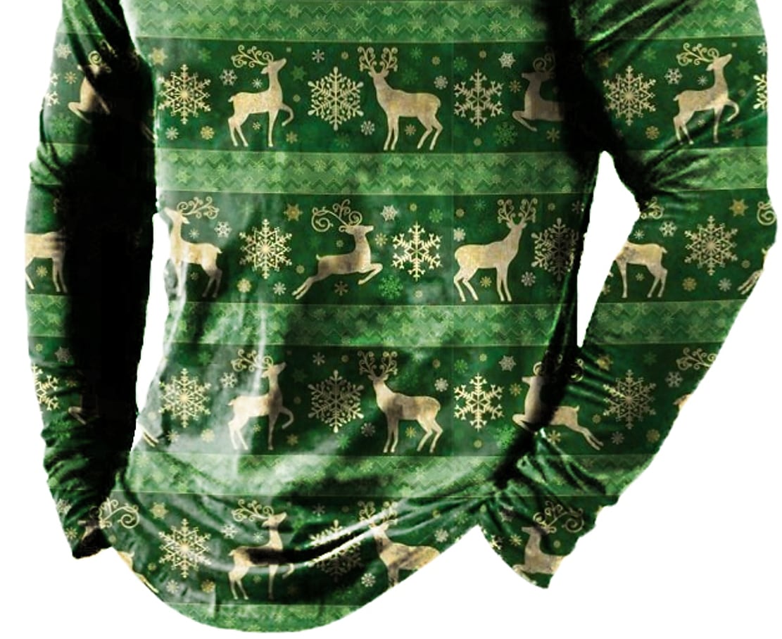 Men's Casual Turndown Christmas Print Long Sleeve Zipper Sweatshirt