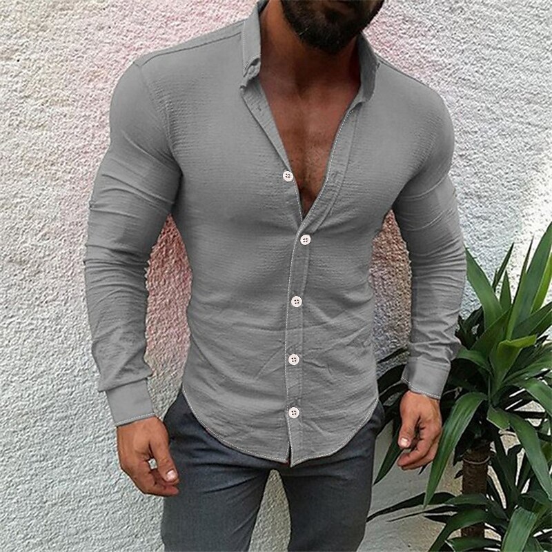 Men's Shirt Button Up Long Sleeve Plain Turndown Street Casual Button-Down Casual Comfortable Shirt 