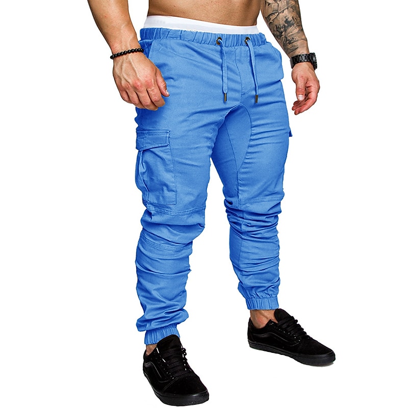 Men's Cotton Solid Color Elastic Waist Full Length Pocket Sweatpants