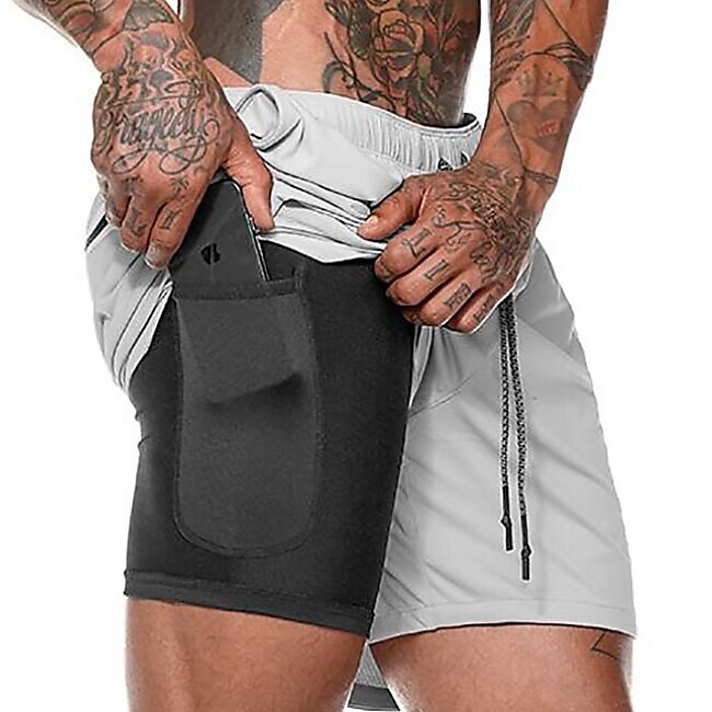 Men's Running Gym Drawstring Side Pockets Shorts Athletic Breathable Soft Quick Dry Yoga Fitness Running Sportswear 