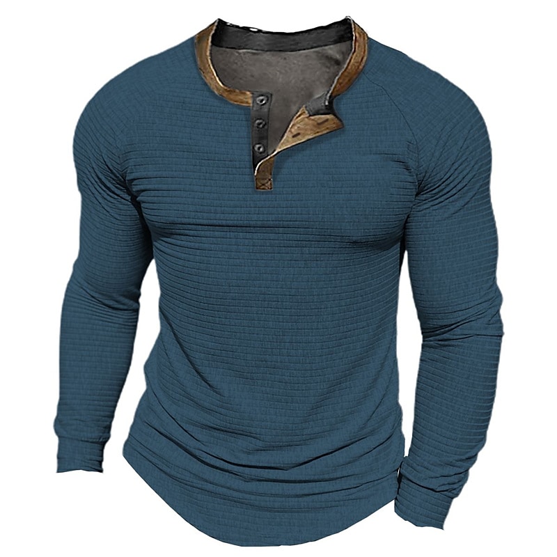 Men's Henley Shirt T shirt Tee Cool Shirt Plain Slim Pleated Henley Street Vacation Long Sleeve Basic Top