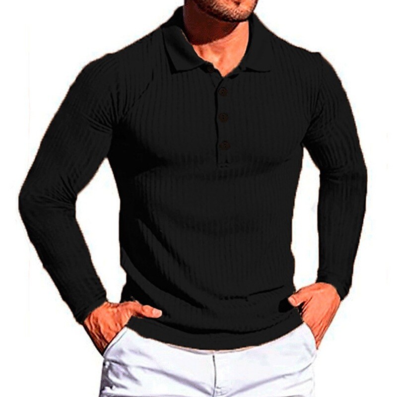 Men's Solid Color Long Sleeve Button Comfortable fabrics Polo Shirt