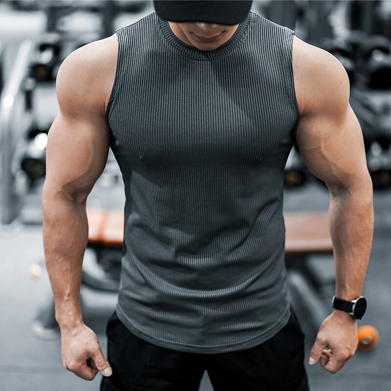 Men's Tank Top Sleeveless Wife beater Shirt Plain Pit Strip Crew Neck Outdoor Going out Sleeveless Muscle Vest Top