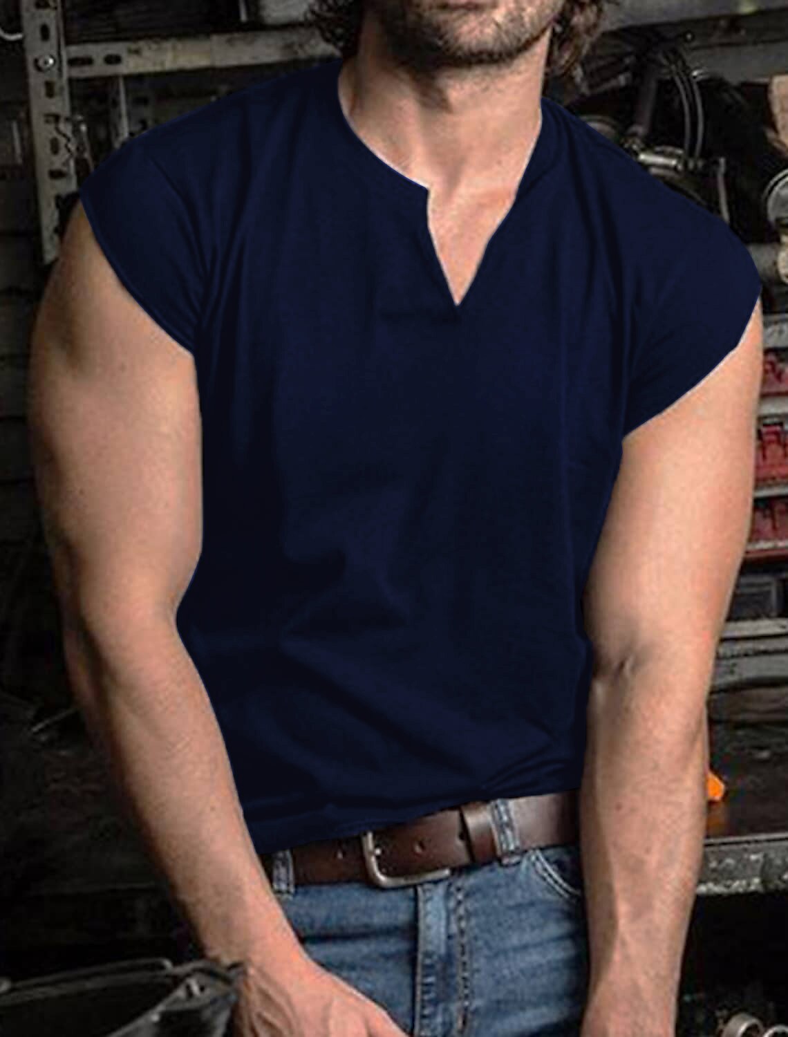 Men's T shirt Tee Plain V Neck Street Casual Short Sleeve Clothing App