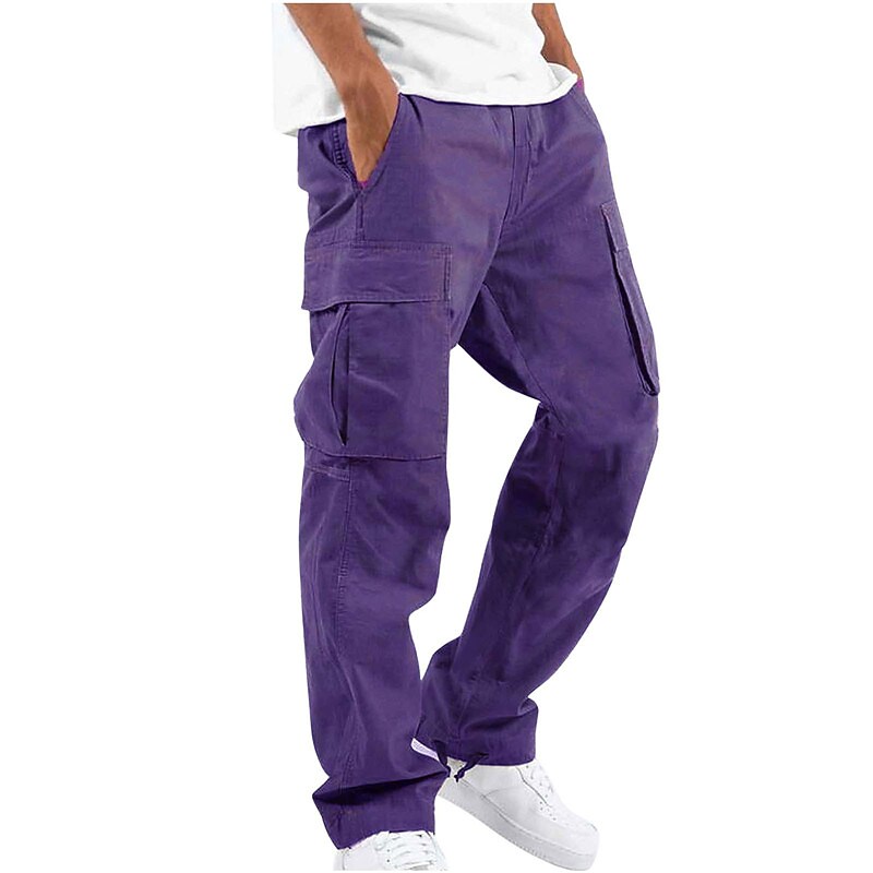 Men's Solid Color Drawstring Elastic Waist Multi Pocket Pant