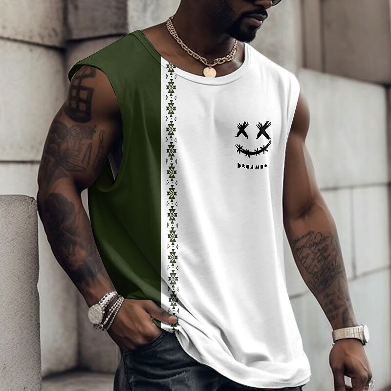 Men's Vest Top Sleeveless T Shirt for Men Graphic Funny Crew Neck Print Daily Sports Cap Sleeve Print Muscle Top