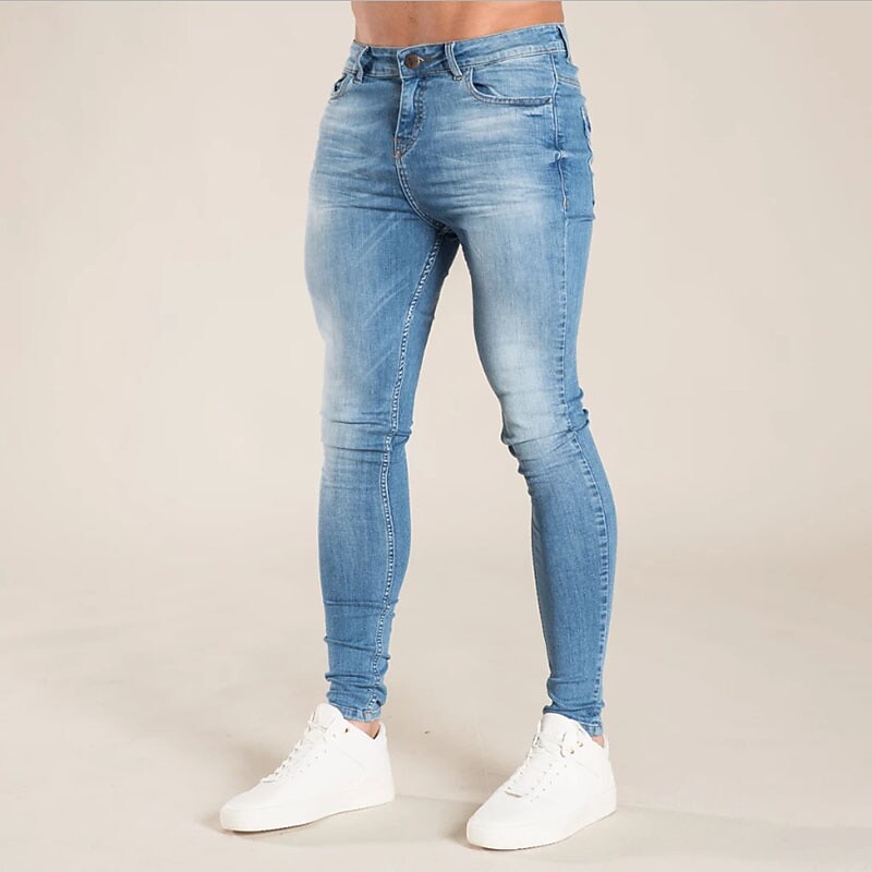 Men's Jeans Skinny Trousers Denim Pants Pocket Solid Colored Comfort W