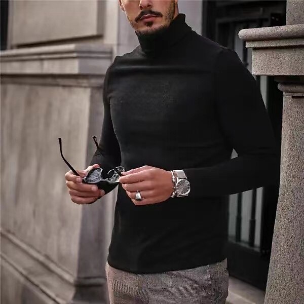 Men's T shirt Long Sleeve Shirt Turtleneck Sports Daily Wear Long Sleeve Knitting Clothing Apparel Fashion Designer Casual Top