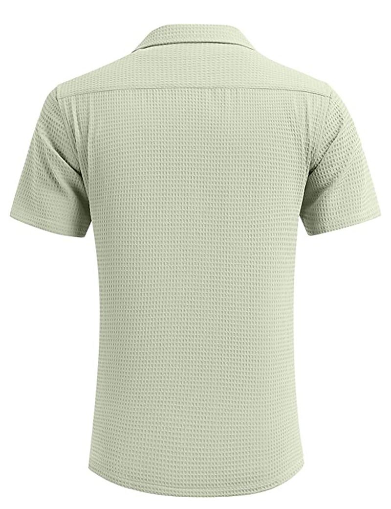 Men's Button Up Casual Summer Beach Shirt  Short Sleeve Plain Camp Collar Daily Vacation Front Pocket Casual Top